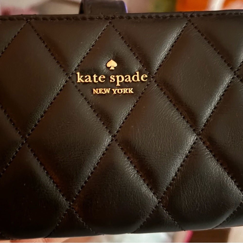 kate spade Black Quilted Leather Wristlet with Gold Logo